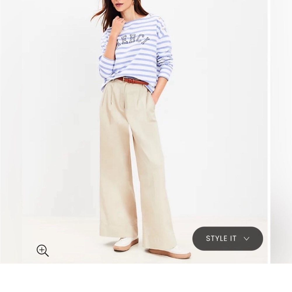 - NWT loft palazzo tan wide pull on pants large